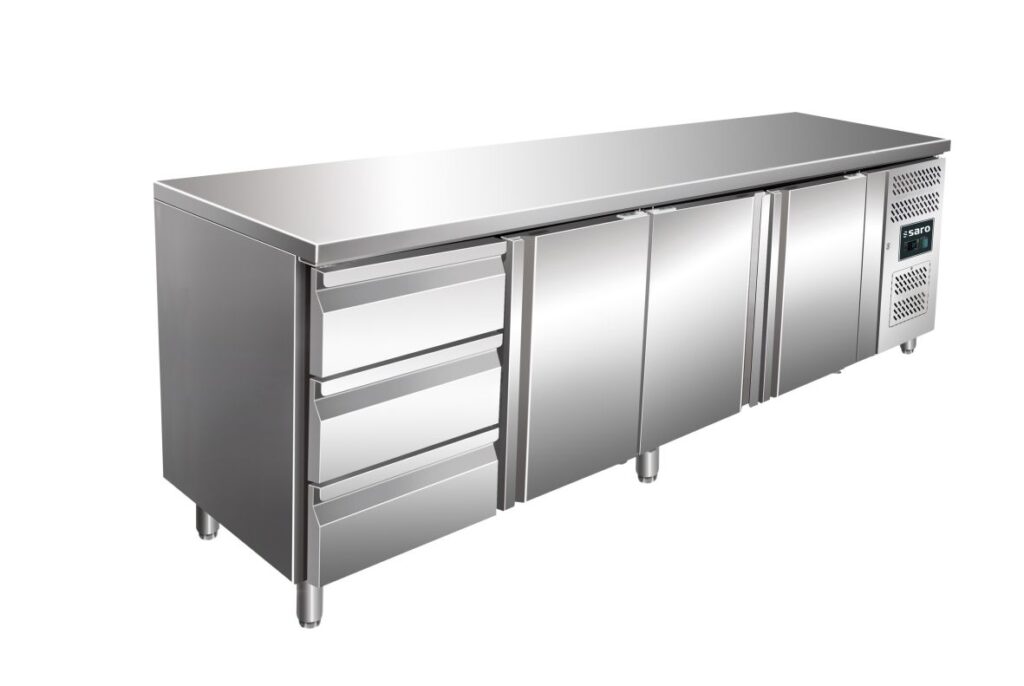 SARO Cooling table with 3 doors and 1x 3 drawer set, model KYLJA 4130 TN
