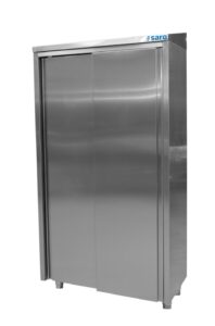 SARO Stainless steel high cupboard with 3 shelves and 2 sliding doors, 1000mm