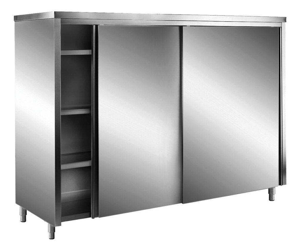 SARO Stainless steel storage cabinets with sliding doors AISI 430, flat roof, 1800x600